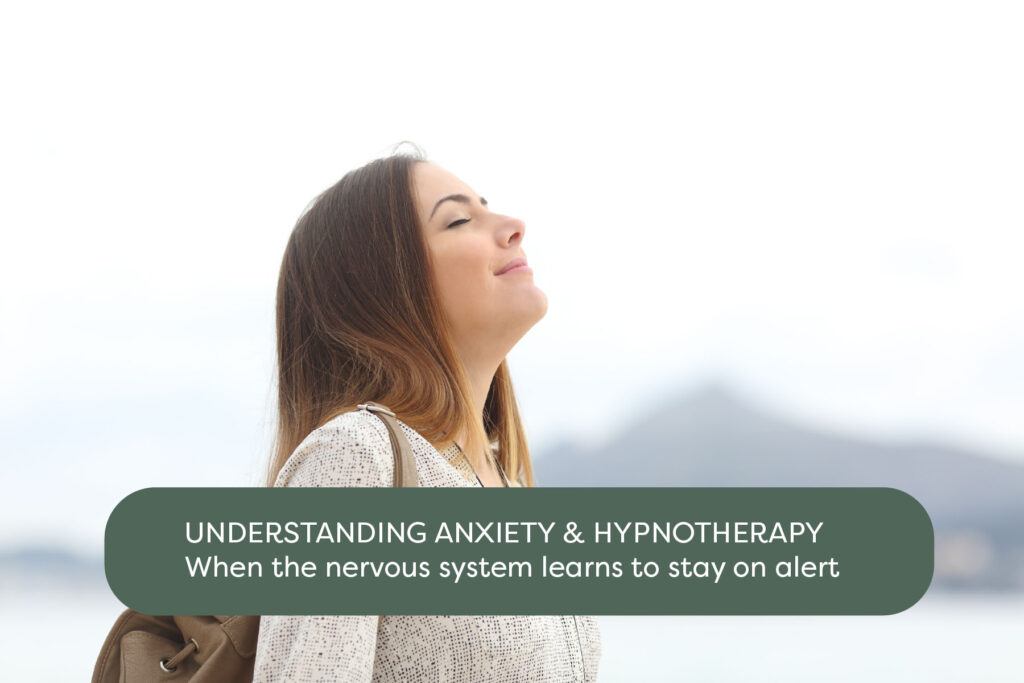 Woman using slow breathing to settle an anxious nervous system