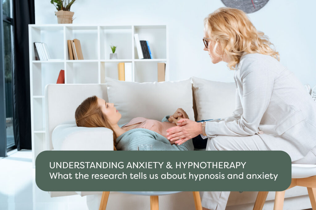 Woman participating in clinical hypnotherapy for anxiety in a calm therapy setting